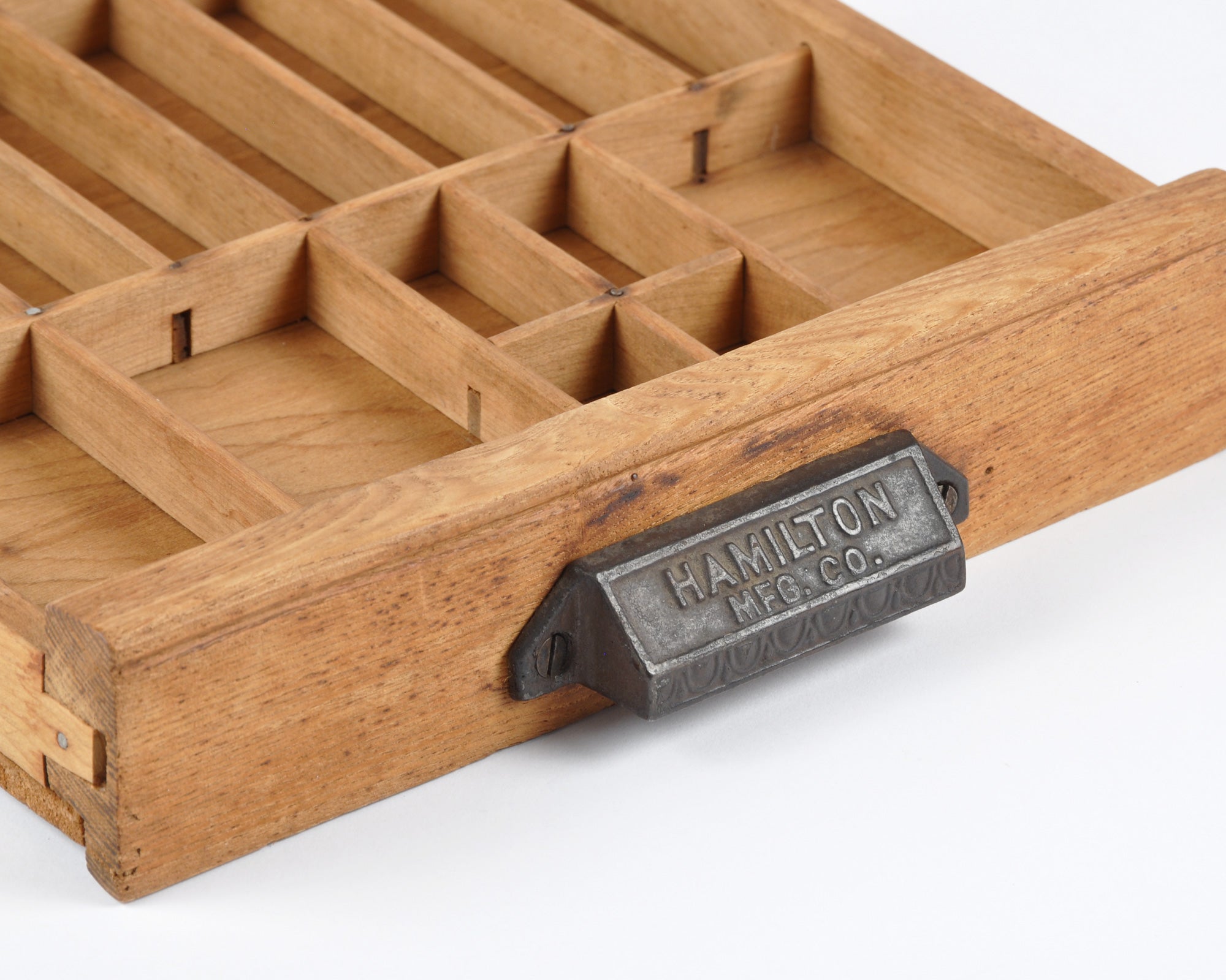 Printers Drawer Wooden Typeset Wood Letterpress-Shadow Box-Curio Shelf-Wood Section Shelf-Medium-Brown Patina-Metal Hamilton Handle-Includes Miniature Accessories Tamara Scott Designs