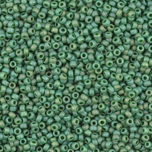 Seed Beads-15/0 Round-4699 Frost Opaque Glaze Rainbow Green-Miyuki-7 Grams