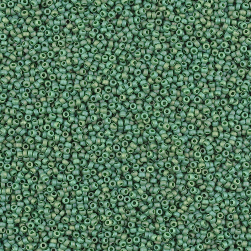 Seed Beads-15/0 Round-4699 Frost Opaque Glaze Rainbow Green-Miyuki-7 Grams