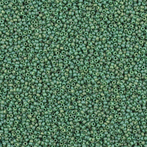 Seed Beads-15/0 Round-4699 Frost Opaque Glaze Rainbow Green-Miyuki-7 Grams