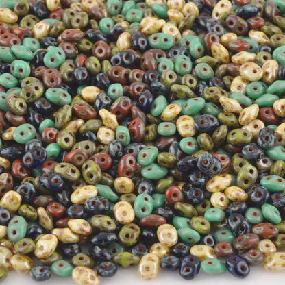 Seed Beads-2.5x5mm Superduo-005 Picasso Bead Mix-Czech-7 Grams