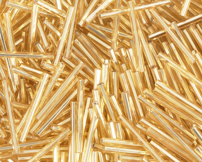 Seed Beads-25mm Bugle-Gold-Czech-Quantity 10 Tamara Scott Designs