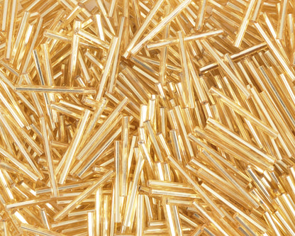 Seed Beads-25mm Bugle-Gold-Czech-Quantity 10 Tamara Scott Designs