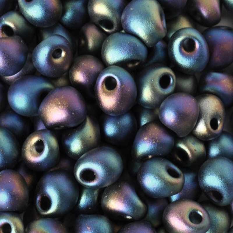 Seed Beads-3.4mm Drop-401FR Matte Black AB-Miyuki-16 Grams