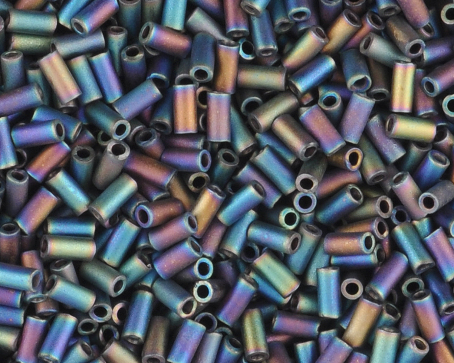 Seed Beads-3mm Bugle-401FR Matte black AB -Miyuki-7 Grams Tamara Scott Designs