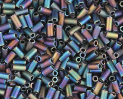 Seed Beads-3mm Bugle-401FR Matte black AB -Miyuki-7 Grams Tamara Scott Designs
