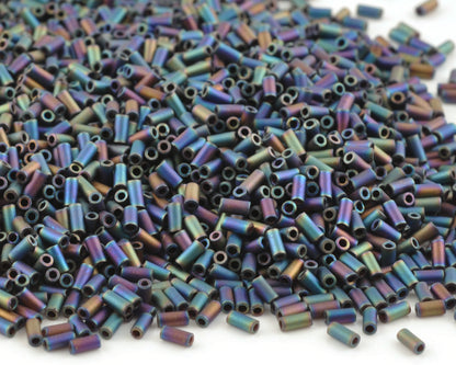 Seed Beads-3mm Bugle-401FR Matte black AB -Miyuki-7 Grams Tamara Scott Designs
