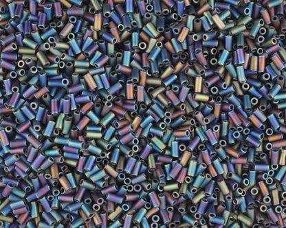 Seed Beads-3mm Bugle-401FR Matte black AB -Miyuki-7 Grams Tamara Scott Designs