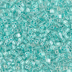 Seed Beads-4mm Cube-2605 Sparkling Aqua Green Lined Crystal-Miyuki-7 Grams