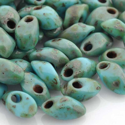 Seed Beads-4x7mm Long Magatama-4514 Opaque Turquoise Blue Picasso-Miyuki-7 Grams