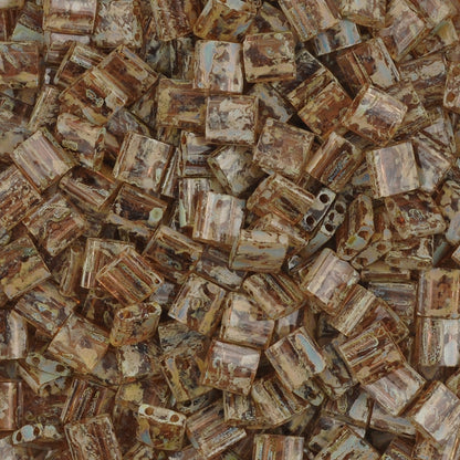 Seed Beads-5mm Tila-4505 Light Transparent Smoky Topaz Picasso-Miyuki-7 Grams