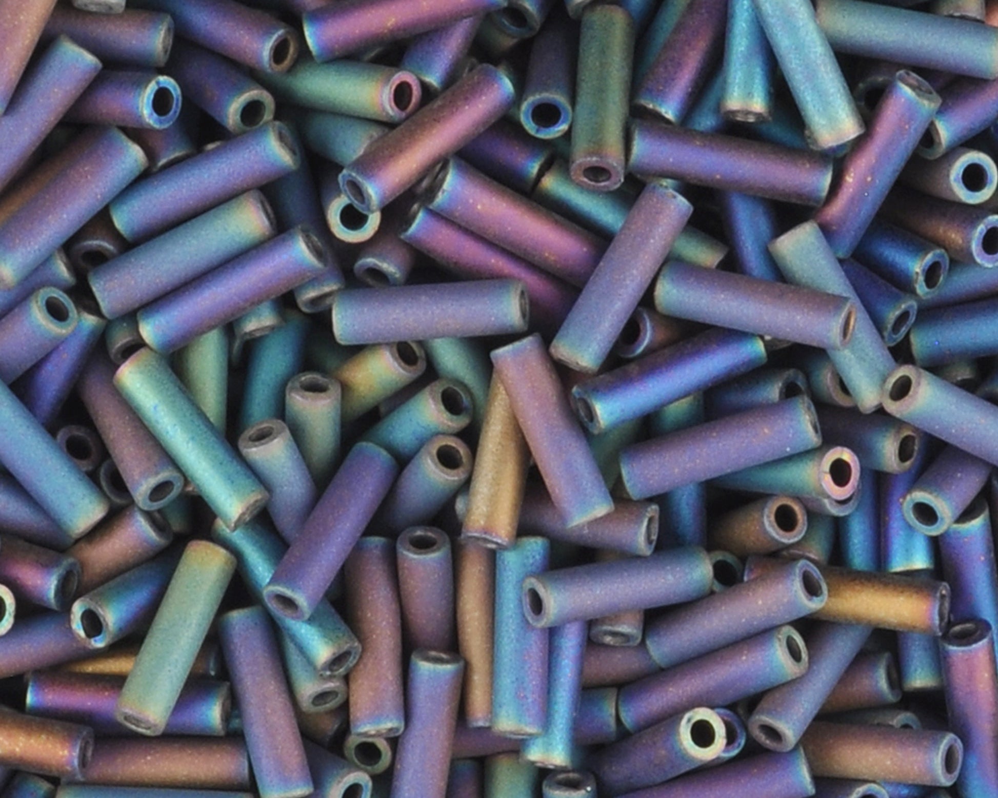 Seed Beads-6mm Bugle-401FR Matte Black AB-Miyuki-12 Grams Tamara Scott Designs