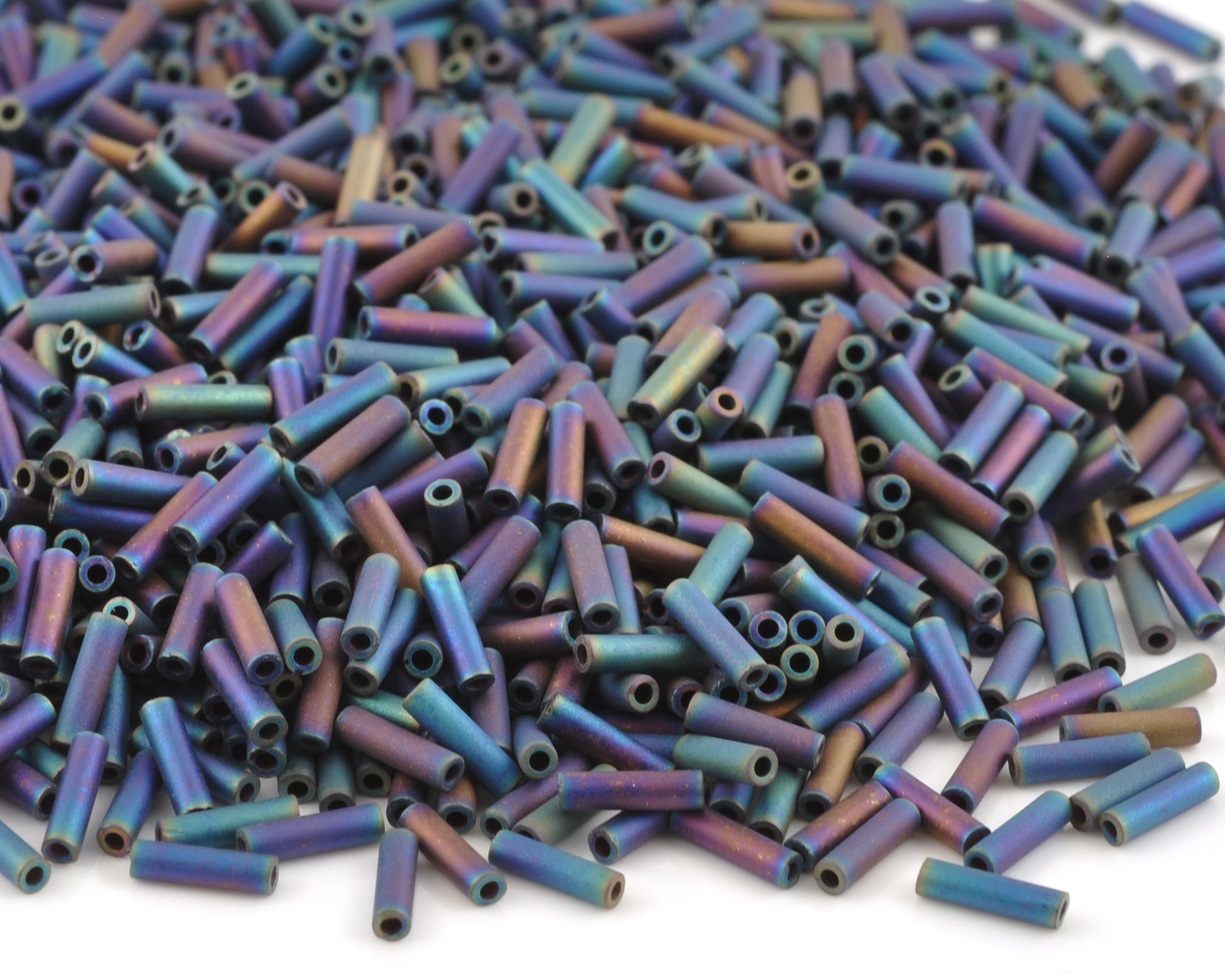 Seed Beads-6mm Bugle-401FR Matte Black AB-Miyuki-12 Grams Tamara Scott Designs