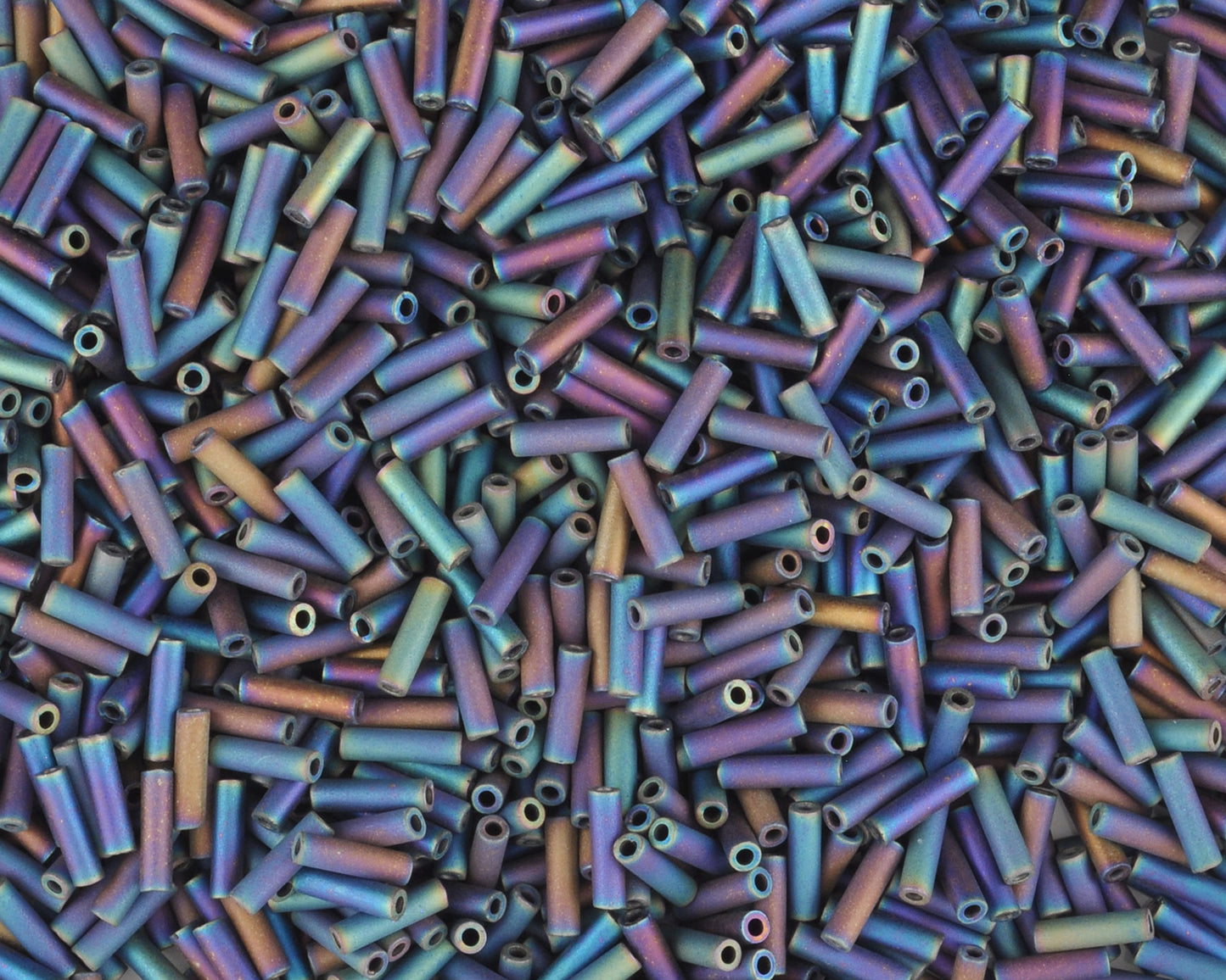 Seed Beads-6mm Bugle-401FR Matte Black AB-Miyuki-12 Grams Tamara Scott Designs