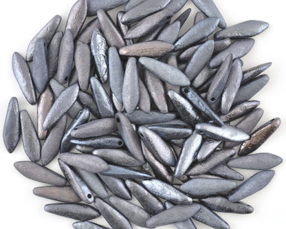 Czech Glass-5x16mm Dagger Bead-Jet Etched Full Lagoon-Etched-Czech-Quantity 20