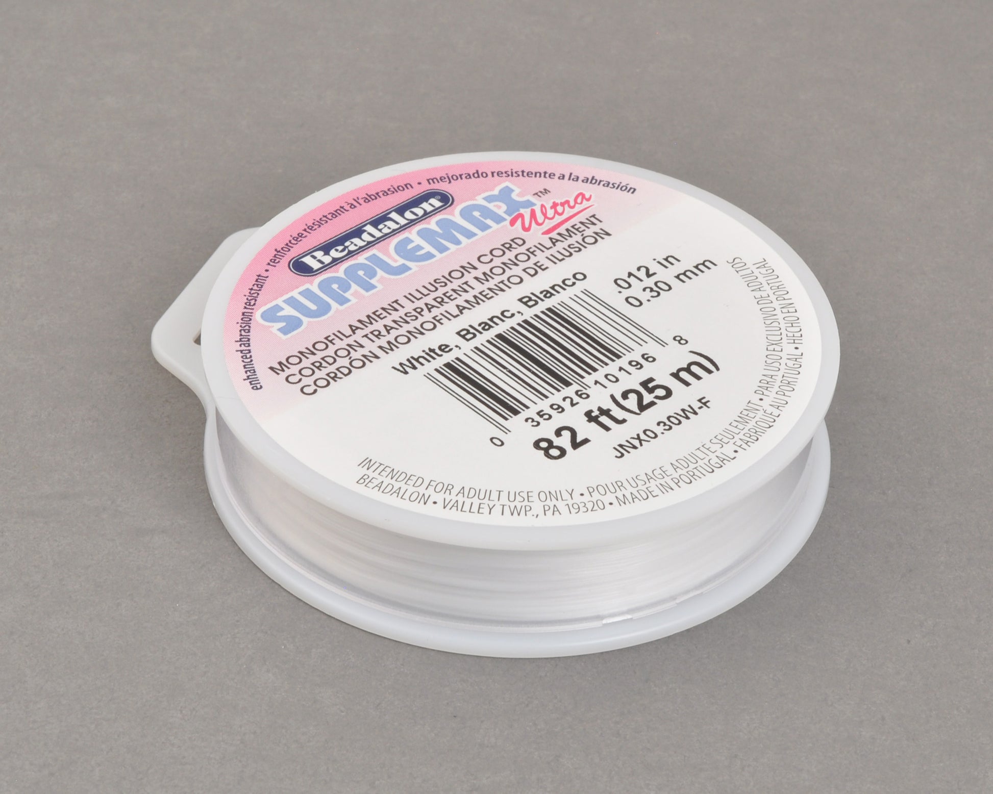 Supplemax ultra nylon monofilament thread 0.30mm white 25 meter spool for jewelry stringing