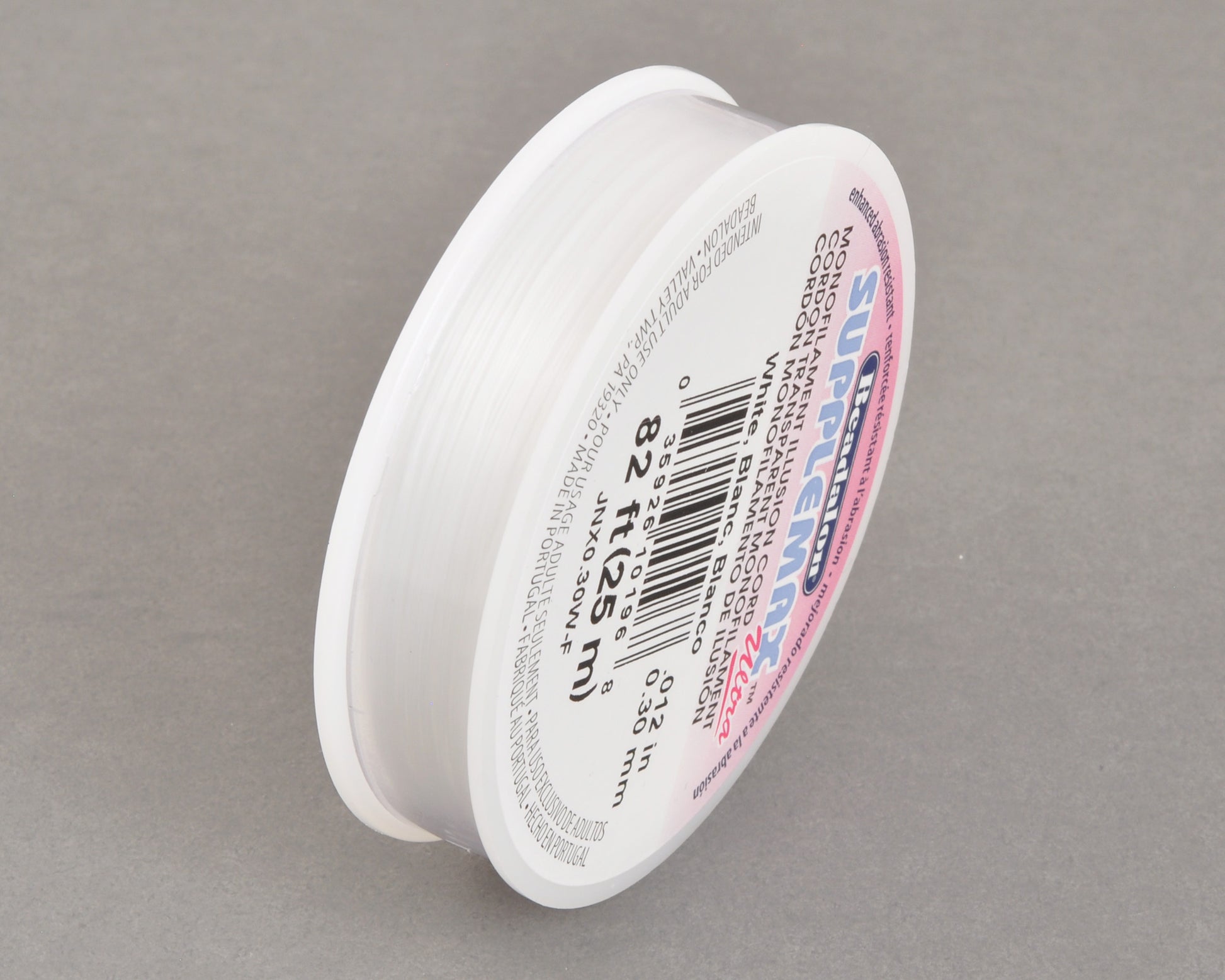 Supplemax ultra nylon monofilament thread 0.30mm white 25 meter spool for jewelry stringing