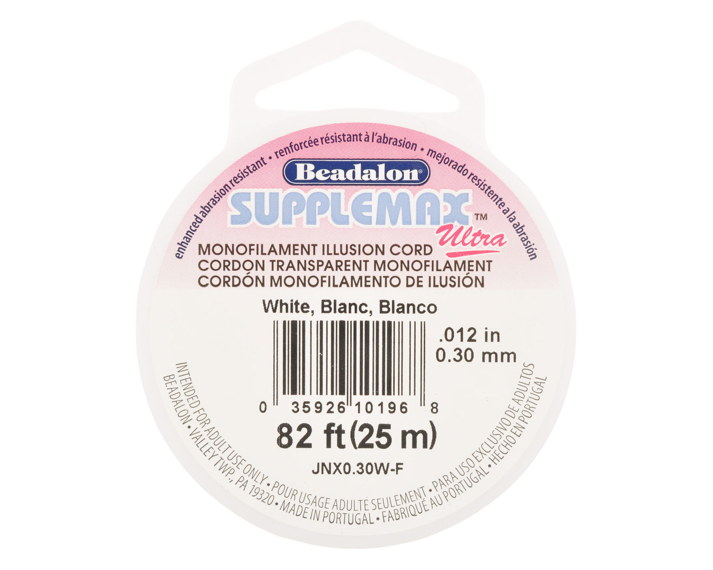 Supplemax ultra nylon monofilament thread 0.30mm white 25 meter spool for jewelry stringing