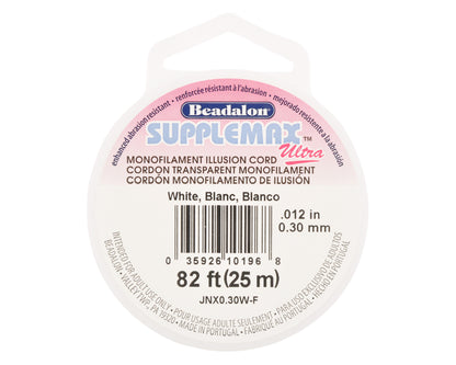 Supplemax ultra nylon monofilament thread 0.30mm white 25 meter spool for jewelry stringing