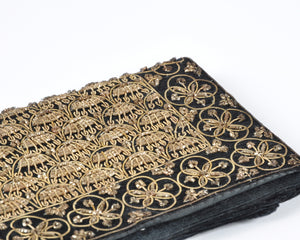 Vintage Beaded Purse-Black Corduroy Clutch Bag-Bronze Gold Beads and Trim-Made in India Tamara Scott Designs