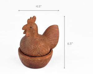 Home Decor-Carved Vintage Chicken-Hen on Nest-Solid Wood-Two Piece-6.5 Inches-Farmhouse Décor