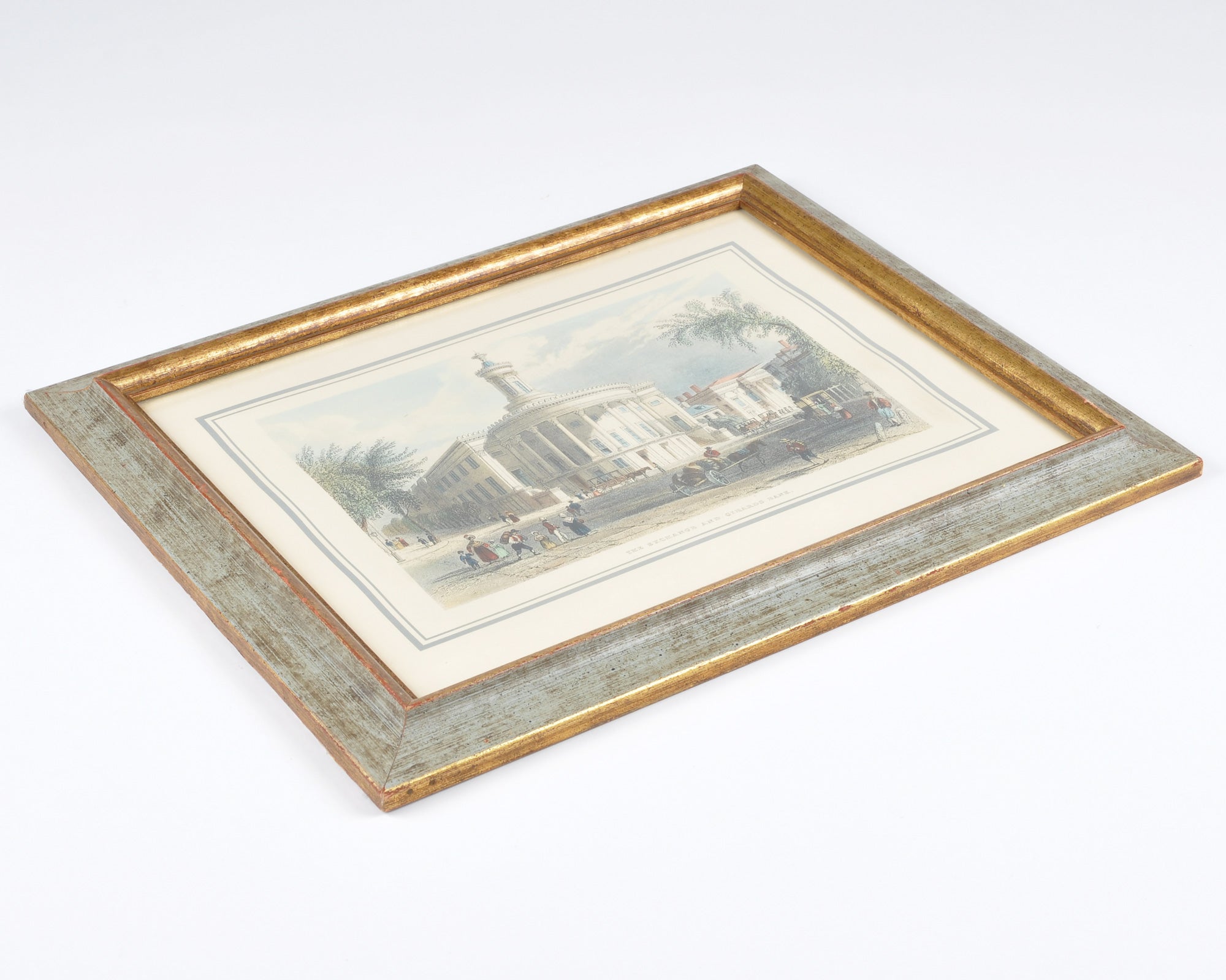 Vintage Framed Art-1838 W.H. Bartlett/Griffith Faneuil "The Exchange and Girard’s Bank-Hand Colored Engraving-Gift for Art Collector Tamara Scott Designs