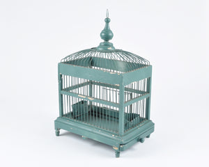 Vintage Italian Architectural Designed Handmade Wood and Metal Bird Cage-Teal Green-Antique Birdhouse Decor Tamara Scott Designs