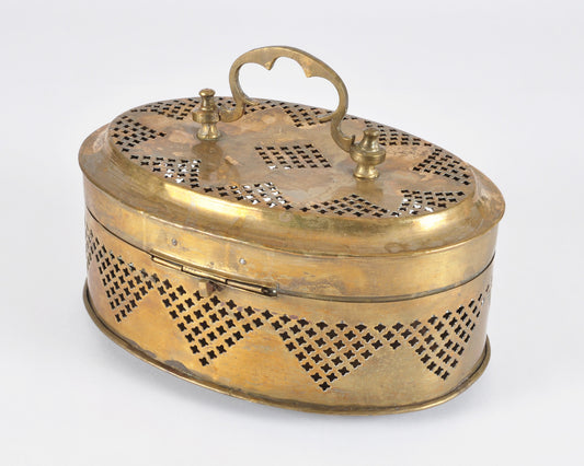 Vintage Decorative Brass Pierced Box Hinged Lid Oval Trinket Box Hollywood Regency Boho Home Decor