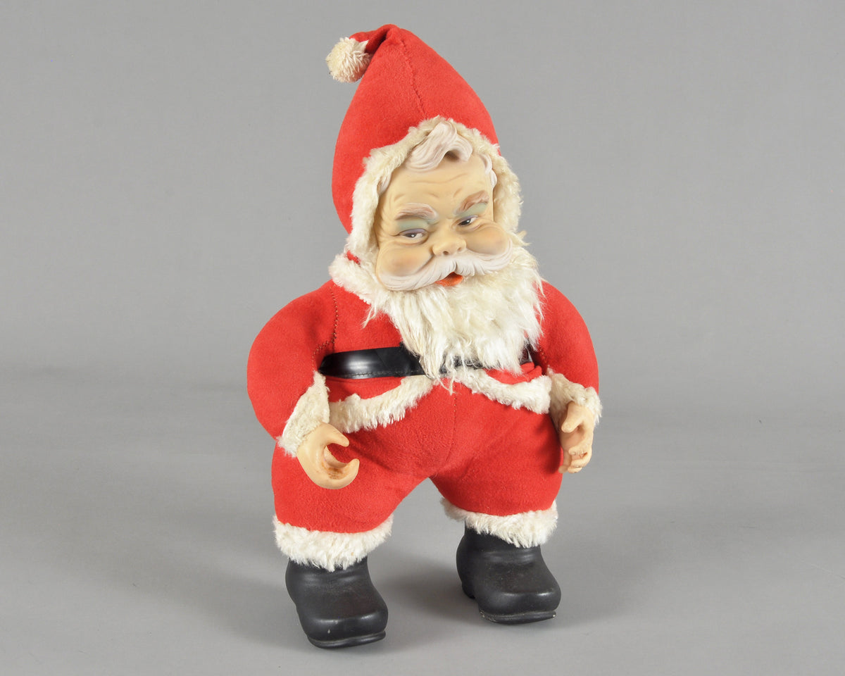Vintage Rushton Company Christmas Rubber Face Stuffed Plush Red and White Santa Doll