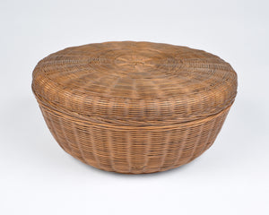 Vintage Native American Sewing Basket with Lid-Medium Handwoven Storage Basket-Dark Brown Color Tamara Scott Designs