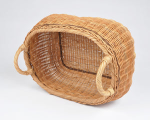 Vintage Wicker Basket with Two Handles-Large Handwoven Storage Basket-Two Tone Braided Detail Tamara Scott Designs