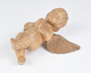 Vintage Wooden Angel-Hand Carved Wood Cherub Wall Ornament With A Natural Wood Grain-RARE FIND