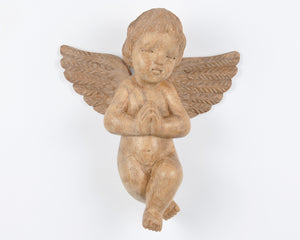 Vintage Wooden Angel-Hand Carved Wood Cherub Wall Ornament With A Natural Wood Grain-RARE FIND