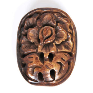 Carved-27x34mm Flat Round Rose Focal Bead-Brown