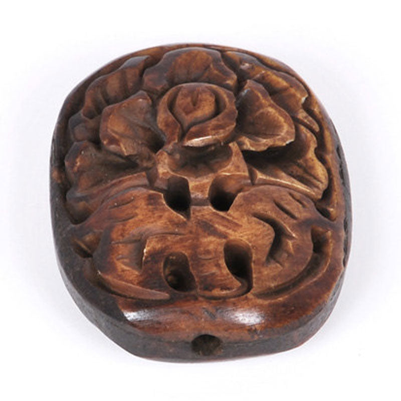 Carved-27x34mm Flat Round Rose Focal Bead-Brown