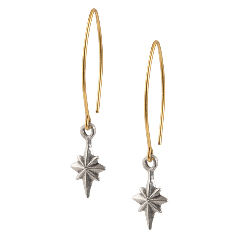 Finished Jewelry-Star Dagger Open Oval Mini Earrings-Gold + Silver-One Pair
