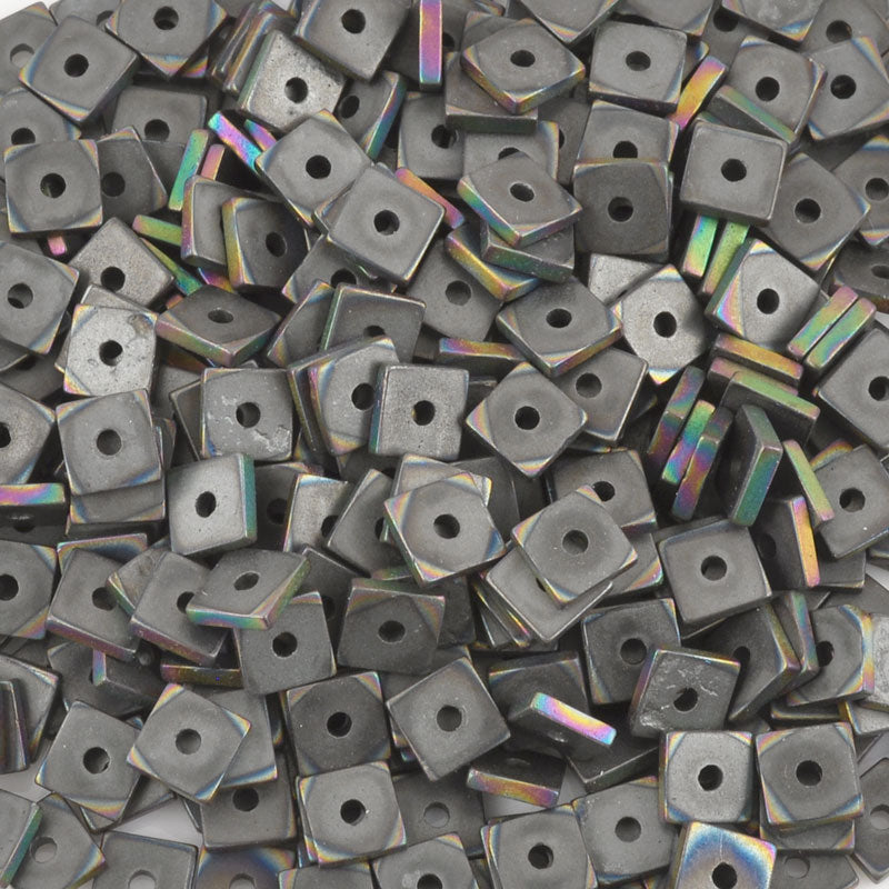 Gemstone-4mm Titanium Hematite-Flat Square-Matte AB