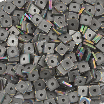 Gemstone-4mm Titanium Hematite-Flat Square-Matte AB