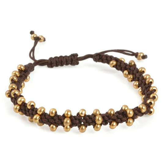 Hand Braided Bracelet-Gold Drop-Chocolate Brown