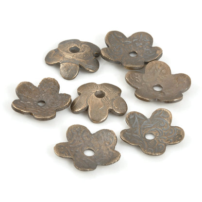 Bronze Casting-15mm Victorian Flower Bead Cap-Weathered Grey-Quantity 1