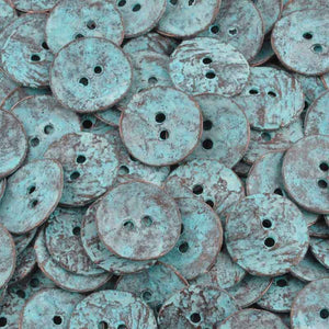 Button-16mm Cornflake Casting-Green Patina-Quantity 4