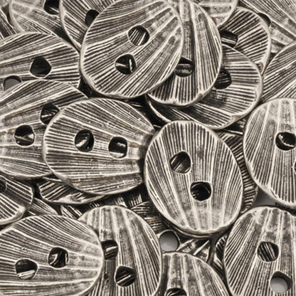 Button-16mm Pewter Shell-Oval-Antique Silver