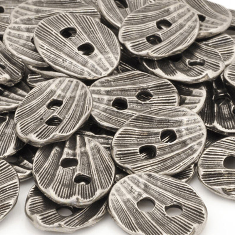 Button-16mm Pewter Shell-Oval-Antique Silver