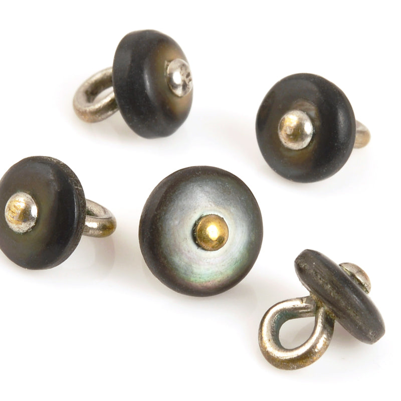 Button-9mm-Victorian Shell Boot-Shank-Charcoal and Steel-Quantity 5