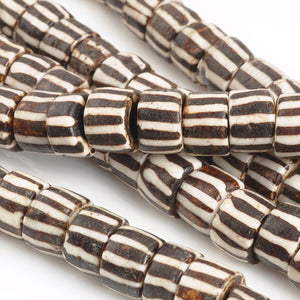 Carved-10mm Tube Bead-Brown With White Lines-Quantity 6