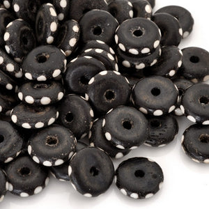 Carved-15mm Rondelle Bead-Brown With White Dots-2mm Large Hole