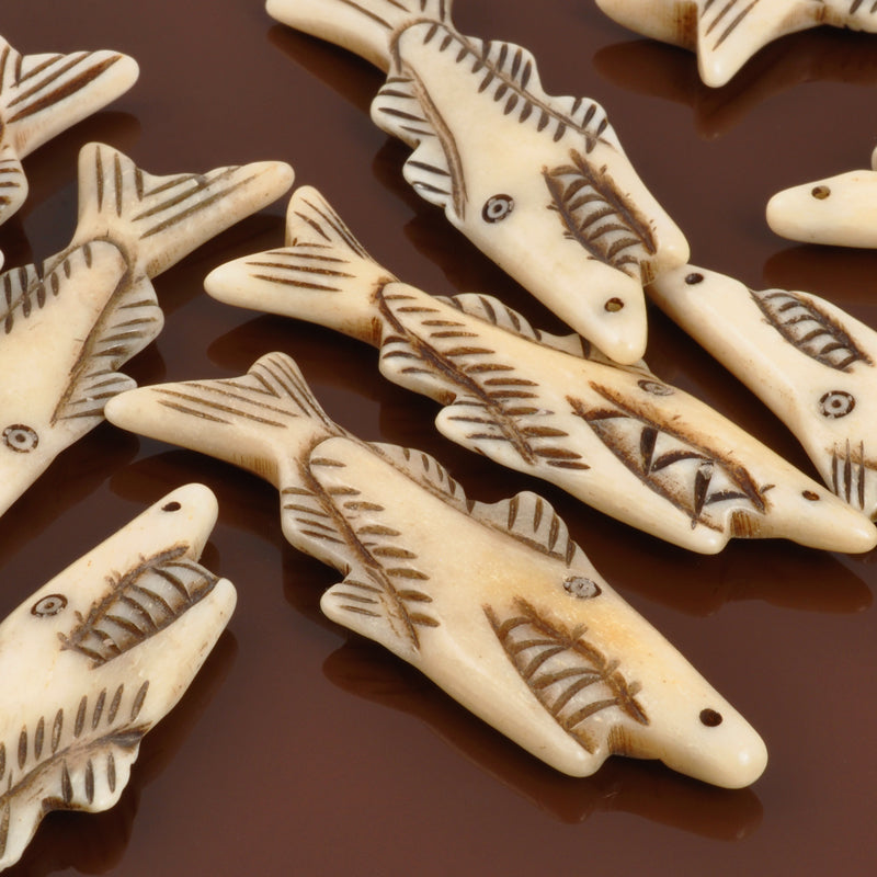 Carved-14x58mm Carved Shark-Bone-Off White-Quantity 1