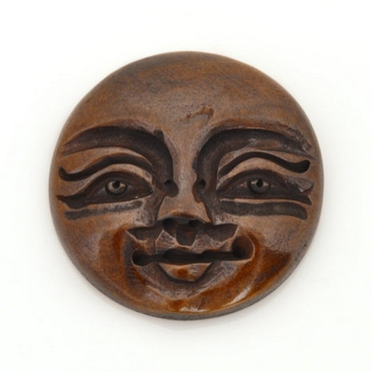 Carved-25mm Round Face Cabochon/Pendant-Bone-Brown-Quantity 1