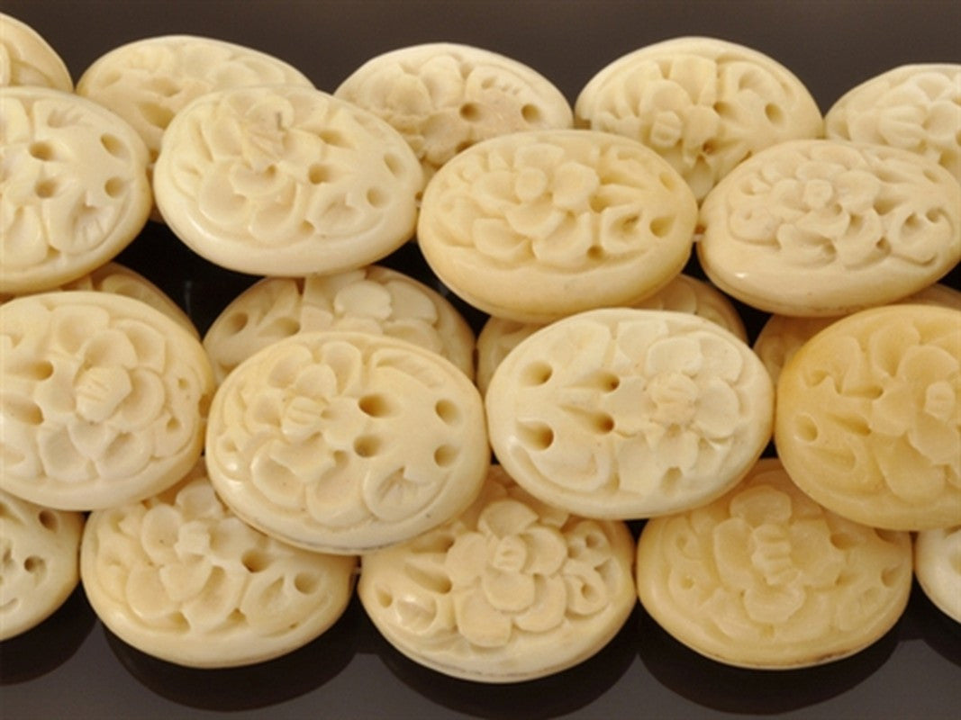 Carved-25x20mm Rose Focal Bead-Off White-Quantity 1