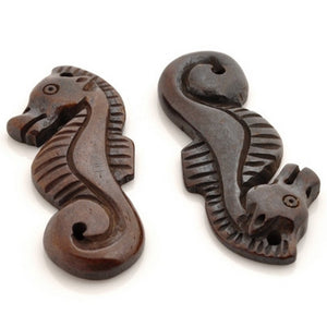 Carved-42x15mm Seahorse Pendant-Brown